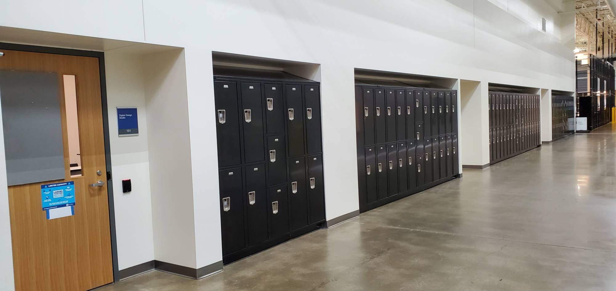 Corridor view of the Digital Design Studios and lockers
